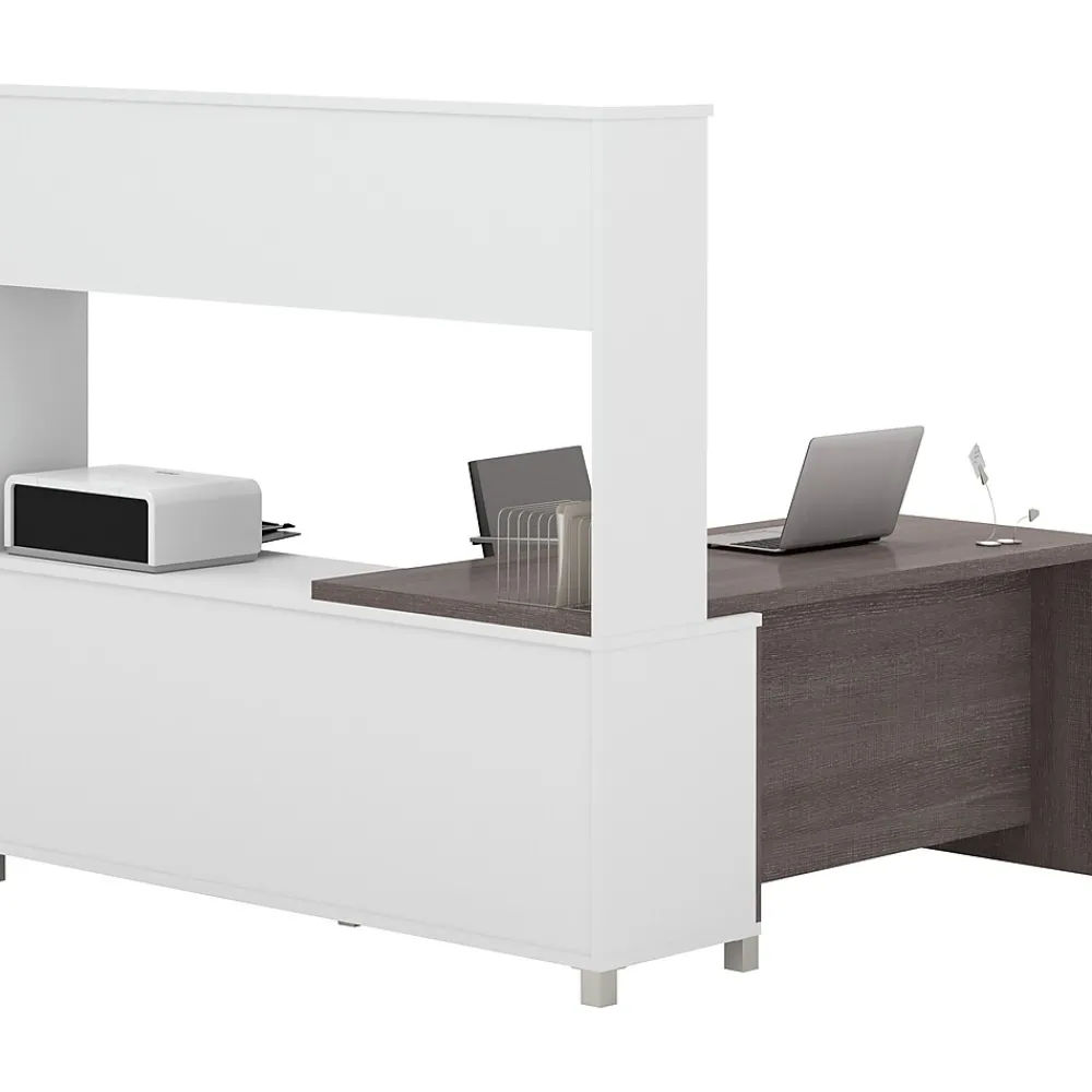 L-Desks*bestar Pro-Linea 71"W L-Desk with Hutch, White & Bark Grey (120882-47)