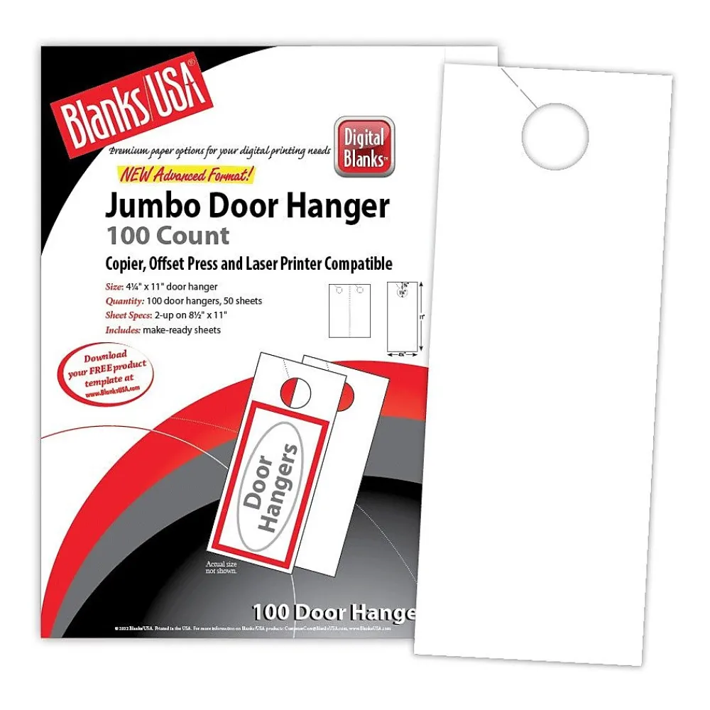 Business Cards*Blanke Blanks/USA® 4 1/4" x 11" 80 lbs. Digital Gloss Cover Door Hanger, White, 50/Pack