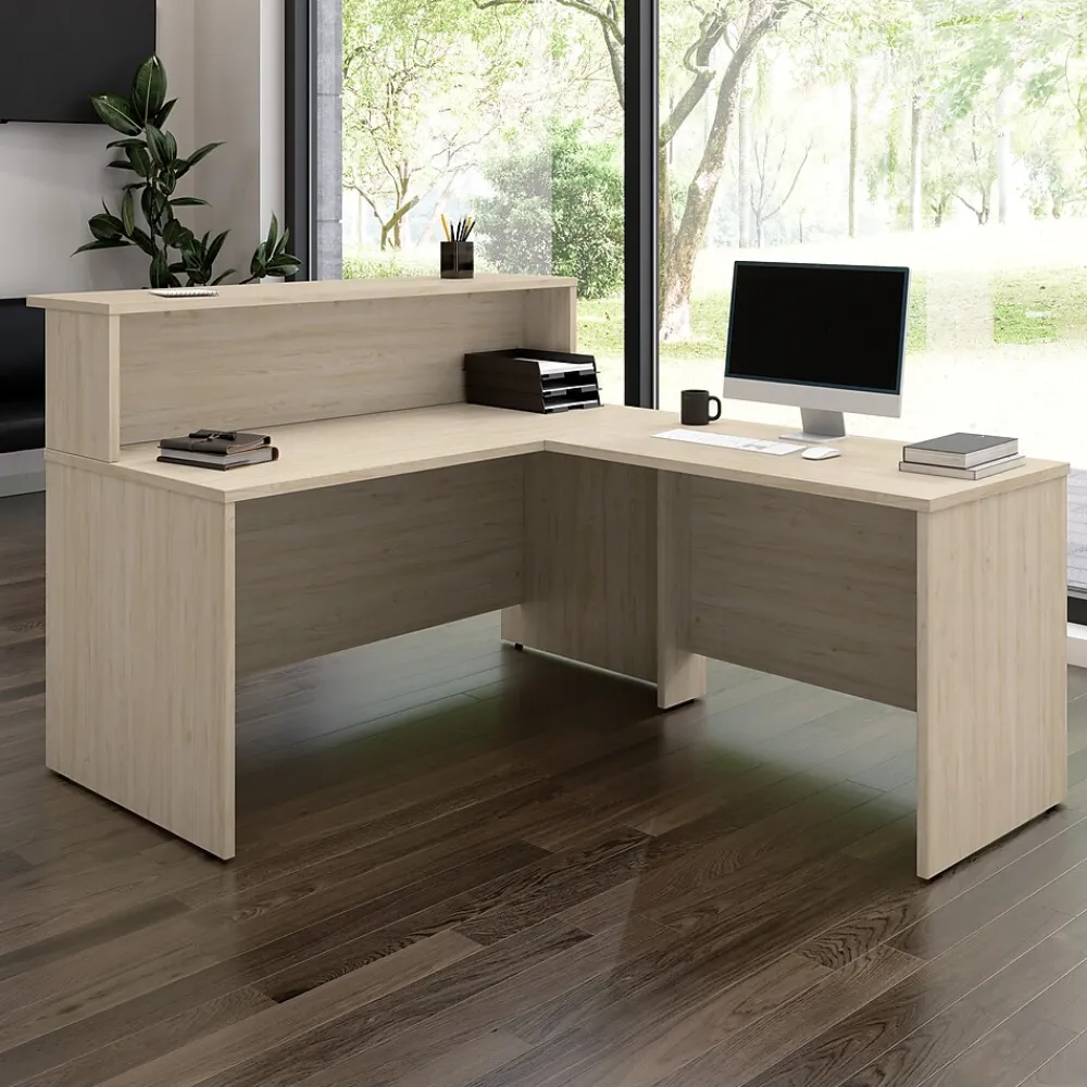 L-Desks*Bush Business Furniture Arrive 60"W L Shaped Reception Desk with Shelf, (ARV003NE) Natural Elm