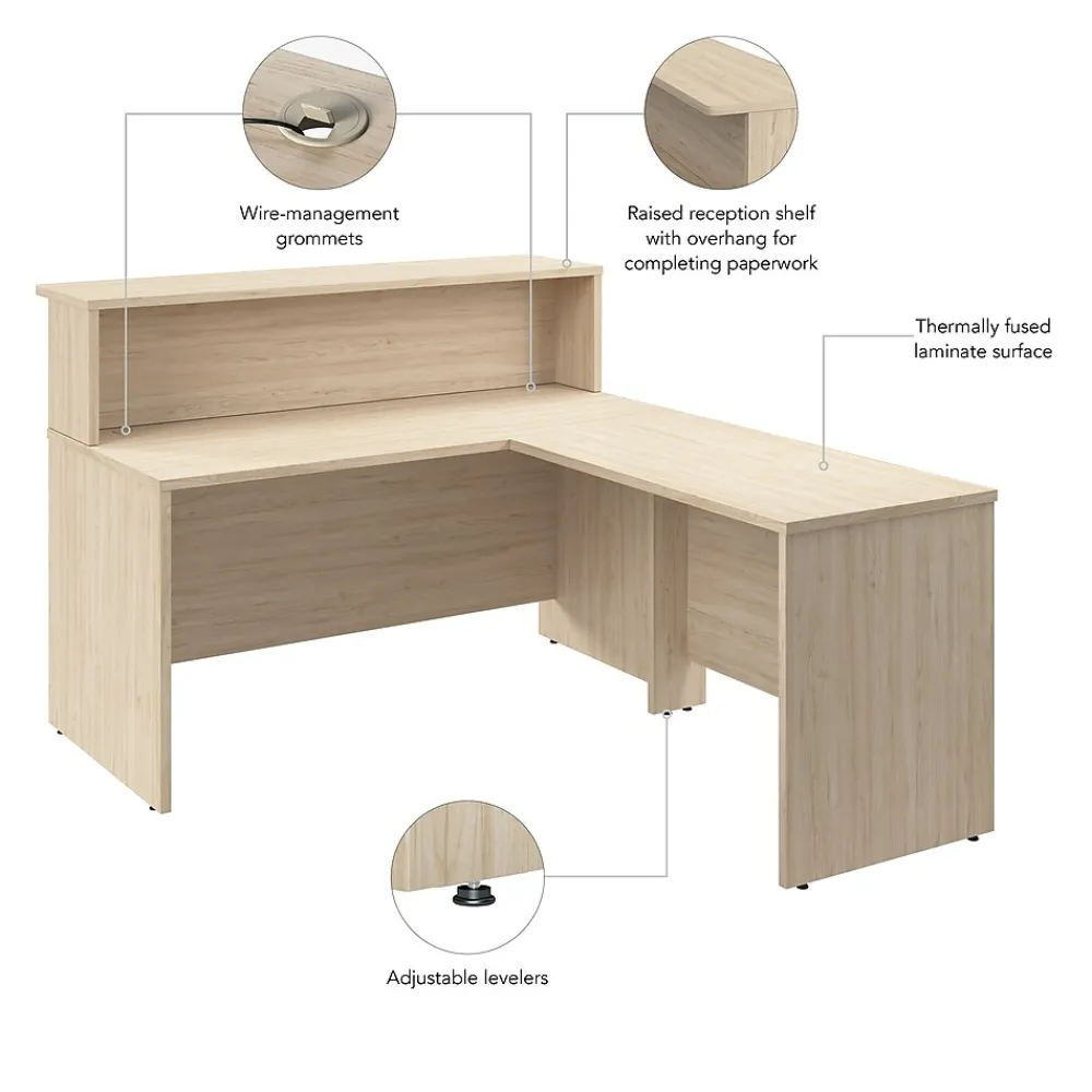 L-Desks*Bush Business Furniture Arrive 60"W L Shaped Reception Desk with Shelf, (ARV003NE) Natural Elm