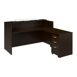 L-Desks*Bush Business Furniture Arrive 72"W L Shaped Reception Desk with Counter and Mobile File Cabinet, (ARV010MR) Mocha Cherry