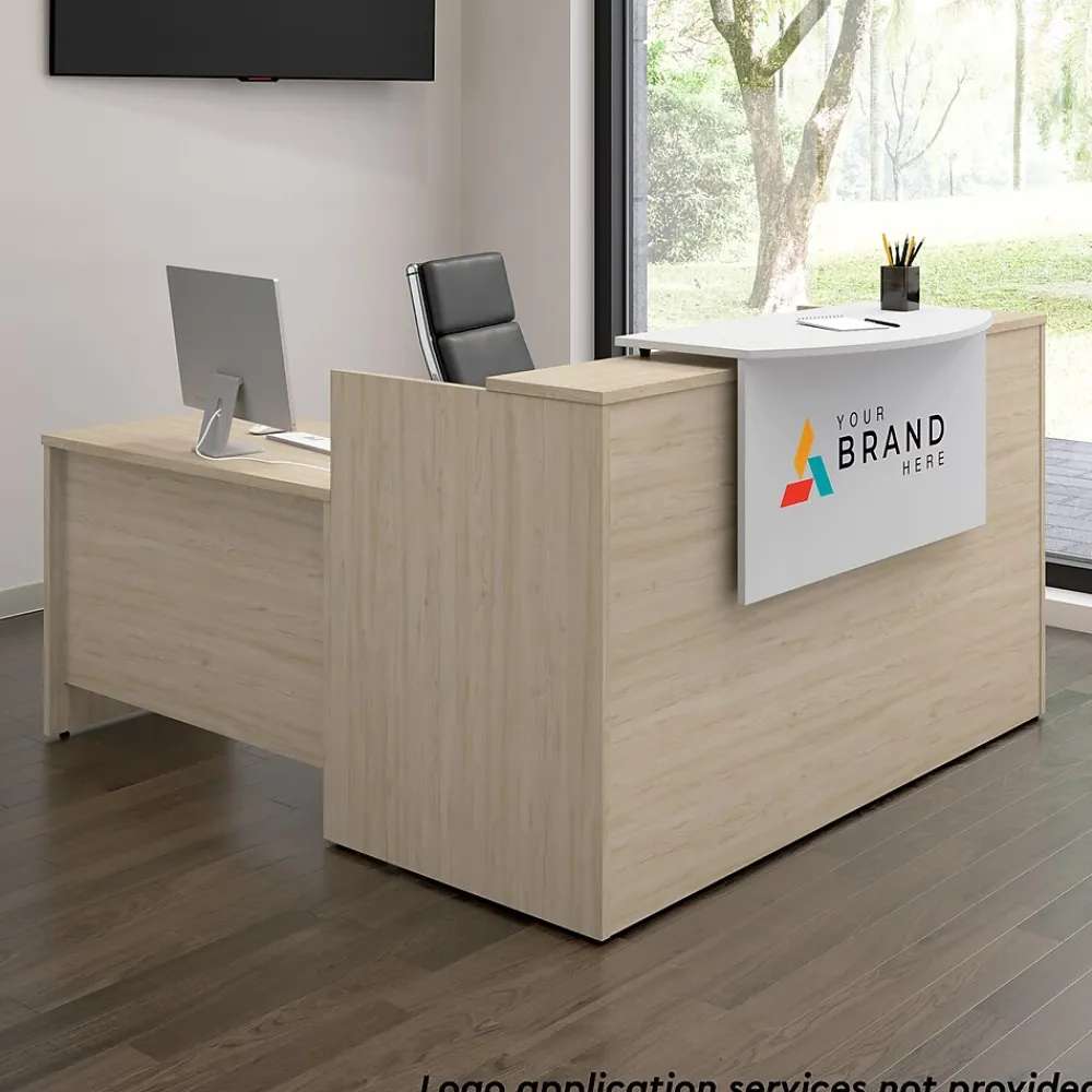 Office Desks*Bush Business Furniture Arrive 72"W L Shaped Reception Desk with Counter, (ARV009NE) Natural Elm