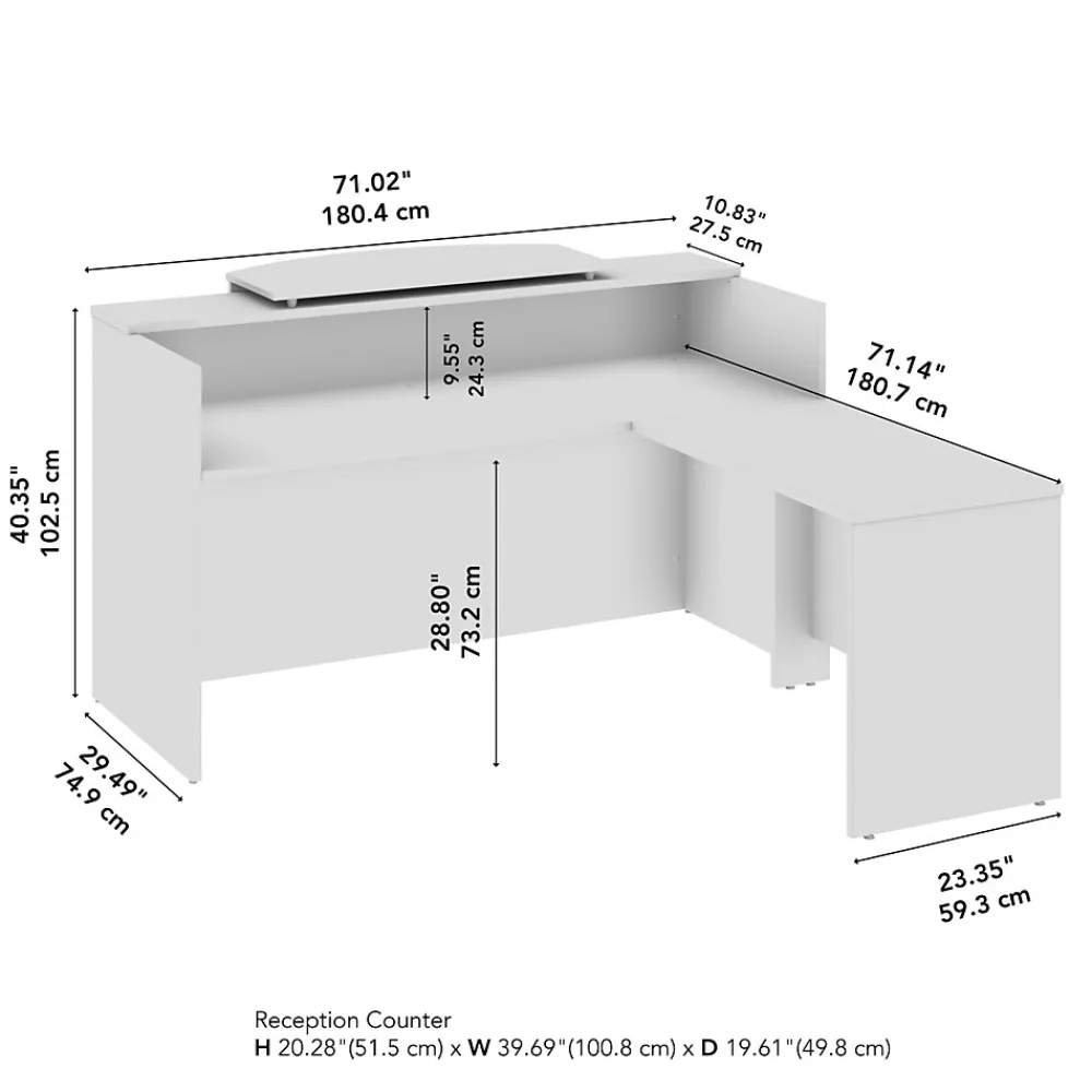 Office Desks*Bush Business Furniture Arrive 72"W L Shaped Reception Desk with Counter, (ARV009NE) Natural Elm