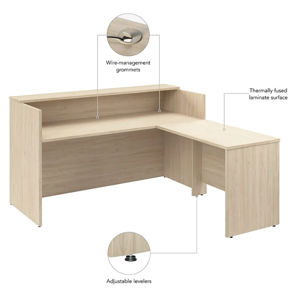 L-Desks*Bush Business Furniture Arrive 72"W L Shaped Reception Desk with Shelf, (ARV006NE) Natural Elm