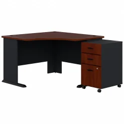 Corner Desks*Bush Business Furniture Cubix 48"W Corner Desk with Mobile File Cabinet, (SRA035HCSU) Hansen Cherry/Galaxy