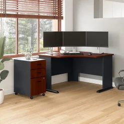 Corner Desks*Bush Business Furniture Cubix 48"W Corner Desk with Mobile File Cabinet, (SRA035HCSU) Hansen Cherry/Galaxy