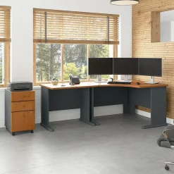 L-Desks*Bush Business Furniture Cubix 48"W Corner Desk with Return and Mobile File Cabinet, (SRA005NCSU) Natural Cherry/Slate