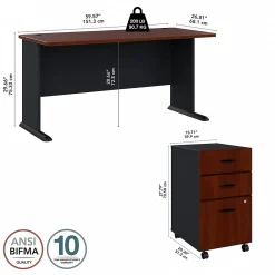 Office Desks*Bush Business Furniture Cubix 60W Desk with Mobile File Cabinet, (SRA003HCSU) Hansen Cherry