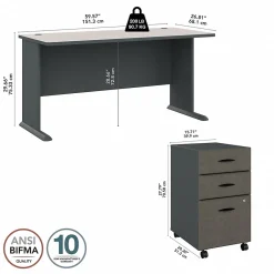 Computer Desks*Bush Business Furniture Cubix 60W Desk with Mobile File Cabinet, (SRA003SLSU) Slate/White Spectrum