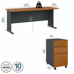 Computer Desks*Bush Business Furniture Cubix 72W Desk with Mobile File Cabinet, Natural Cherry/Slate (SRA013NCSU)