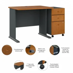 Office Desks*Bush Business Furniture Cubix 36W Desk with Mobile File Cabinet, (SRA024NCSU) Natural Cherry/Slate