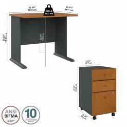 Office Desks*Bush Business Furniture Cubix 36W Desk with Mobile File Cabinet, (SRA024NCSU) Natural Cherry/Slate