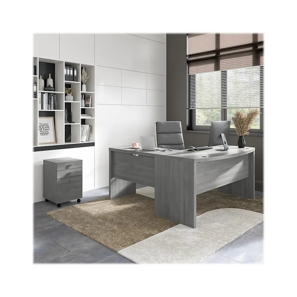 L-Desks*Bush Business Furniture Echo 60"W L Shaped Bow Front Desk with Mobile File Cabinet, Modern Gray (ECH007MG)