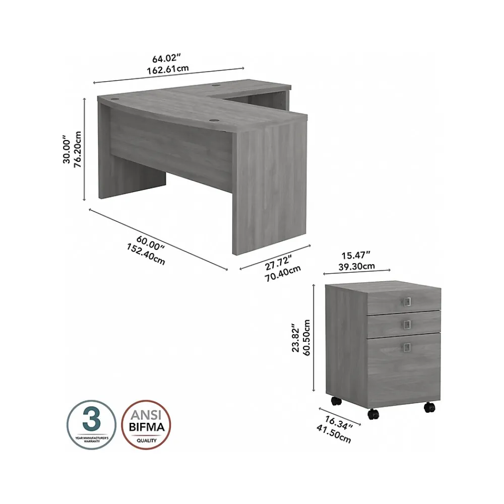 L-Desks*Bush Business Furniture Echo 60"W L Shaped Bow Front Desk with Mobile File Cabinet, Modern Gray (ECH007MG)