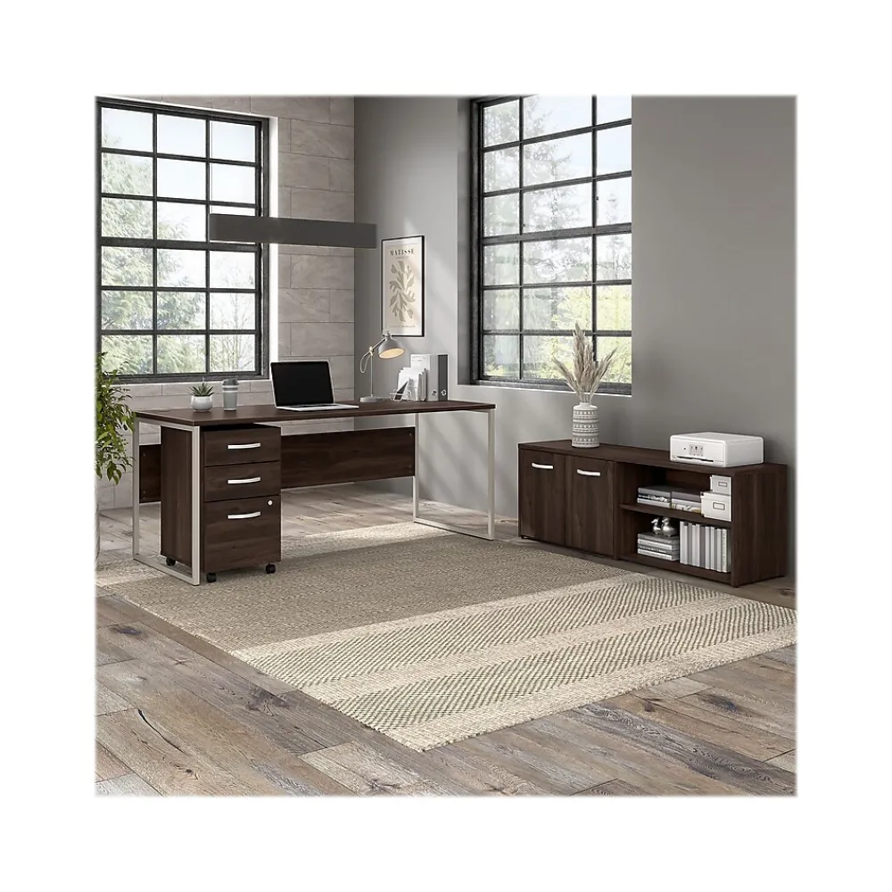 Computer Desks*Bush Business Furniture Hybrid 72"W Computer Table Desk with Metal Legs, (HYD373BW) Black Walnut