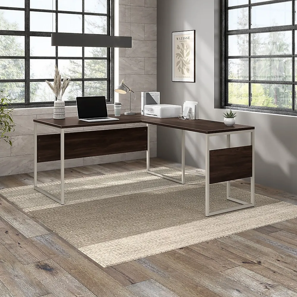 Office Desks*Bush Business Furniture Hybrid 60"W L Shaped Table Desk with Metal Legs, (HYB027BW) Black Walnut