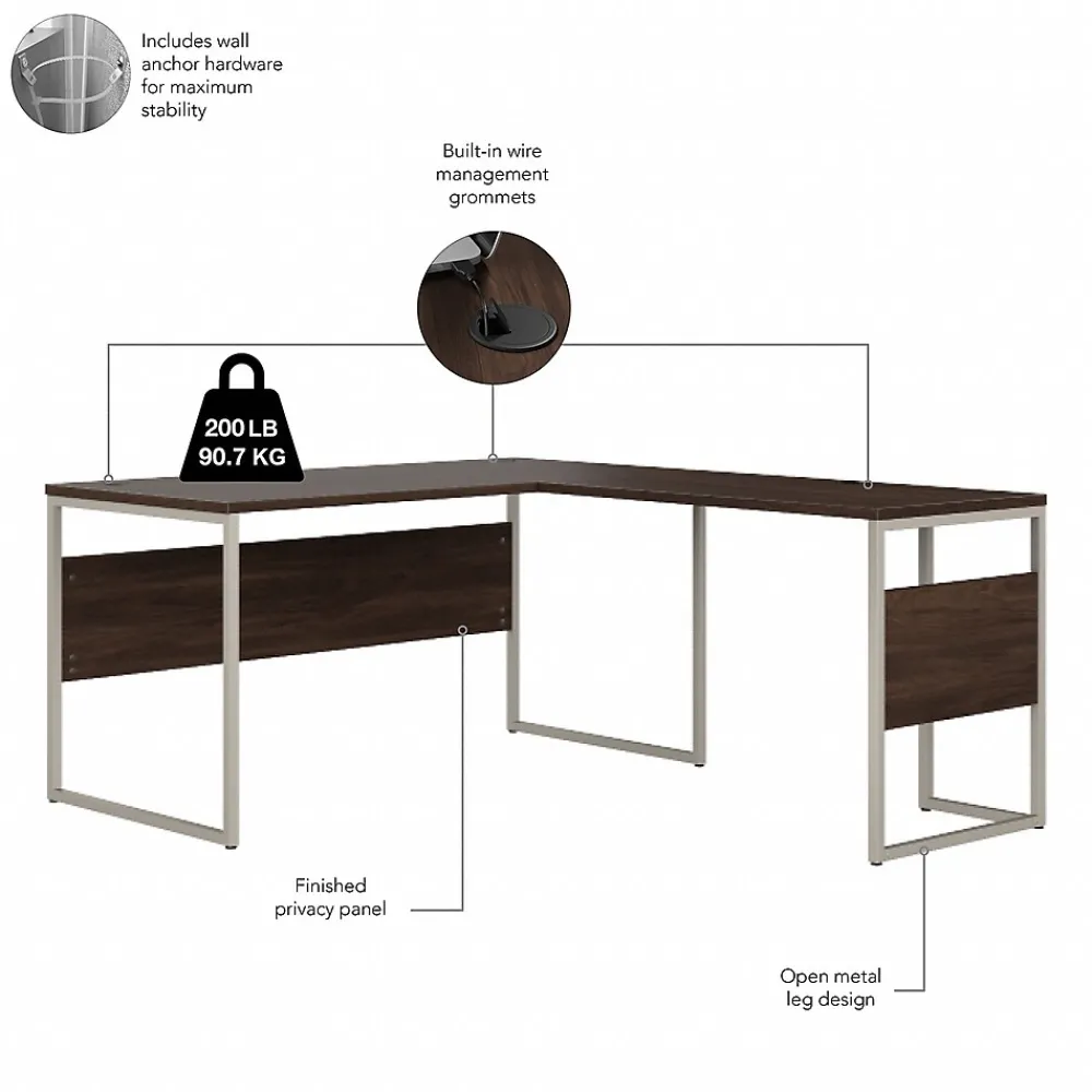 Office Desks*Bush Business Furniture Hybrid 60"W L Shaped Table Desk with Metal Legs, (HYB027BW) Black Walnut