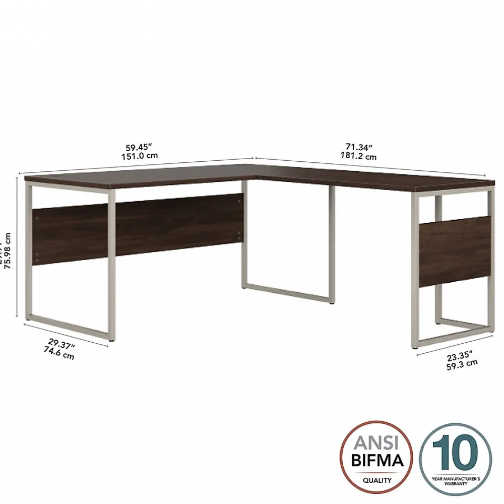 Office Desks*Bush Business Furniture Hybrid 60"W L Shaped Table Desk with Metal Legs, (HYB027BW) Black Walnut