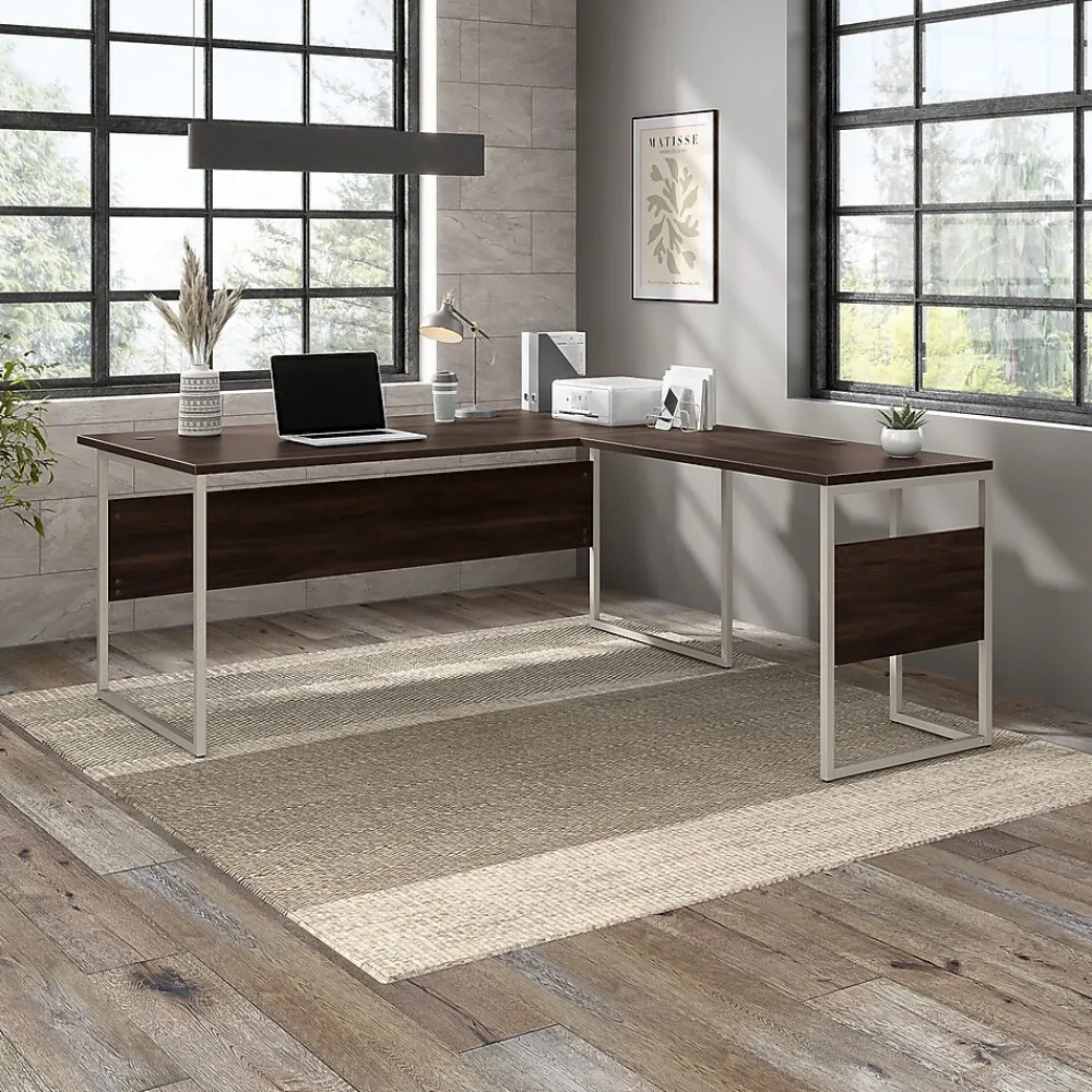 Office Desks*Bush Business Furniture Hybrid 72"W L Shaped Table Desk with Metal Legs, (HYB025BW) Black Walnut