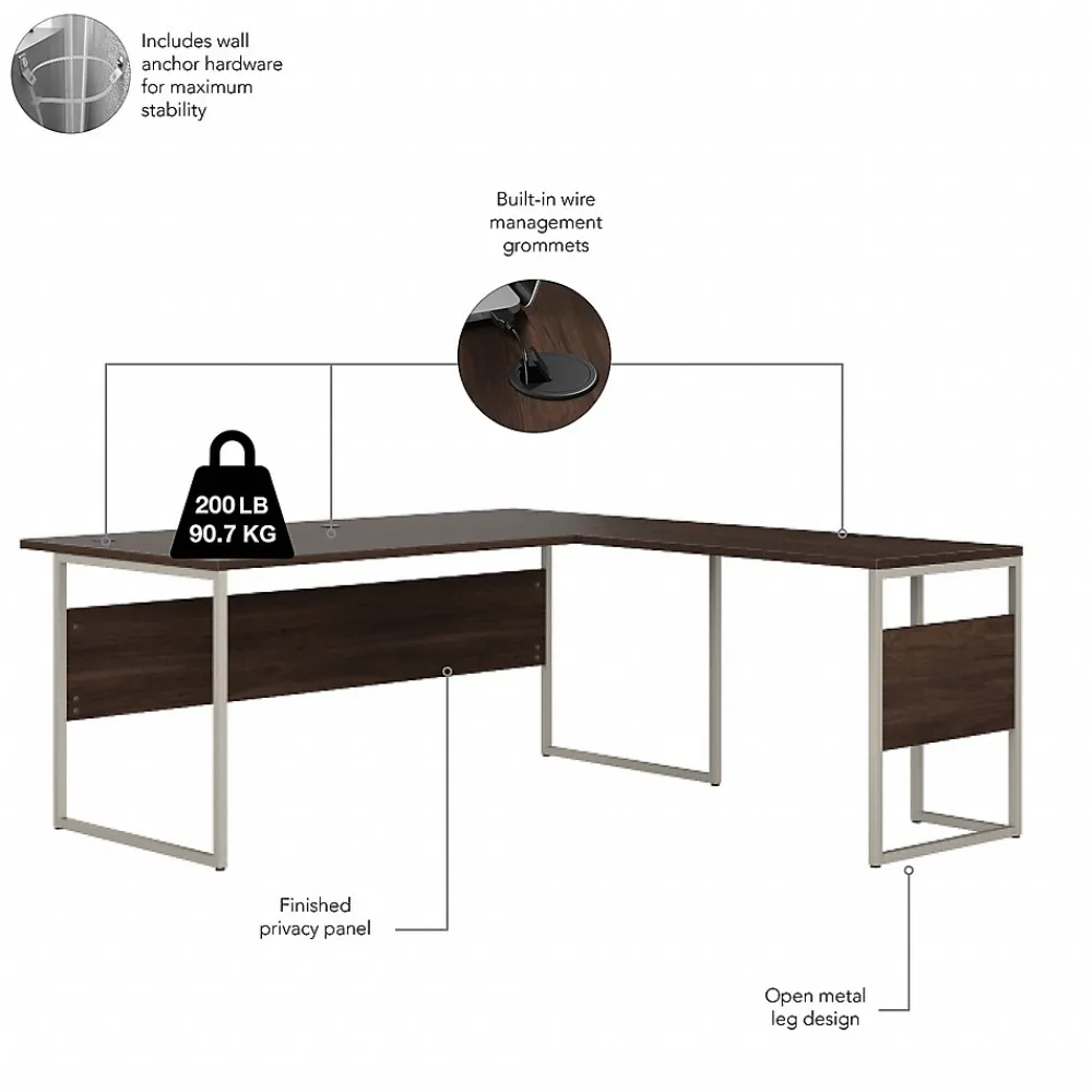 Office Desks*Bush Business Furniture Hybrid 72"W L Shaped Table Desk with Metal Legs, (HYB025BW) Black Walnut