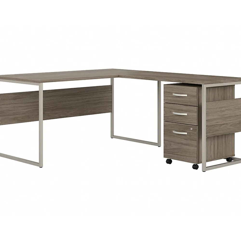 L-Desks*Bush Business Furniture Hybrid 60"W L Shaped Table Desk with Mobile File Cabinet, (HYB029MHSU) Modern Hickory