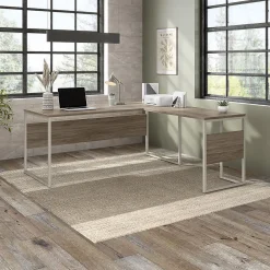 L-Desks*Bush Business Furniture Hybrid 72"W L Shaped Table Desk with Metal Legs, (HYB026MH) Modern Hickory