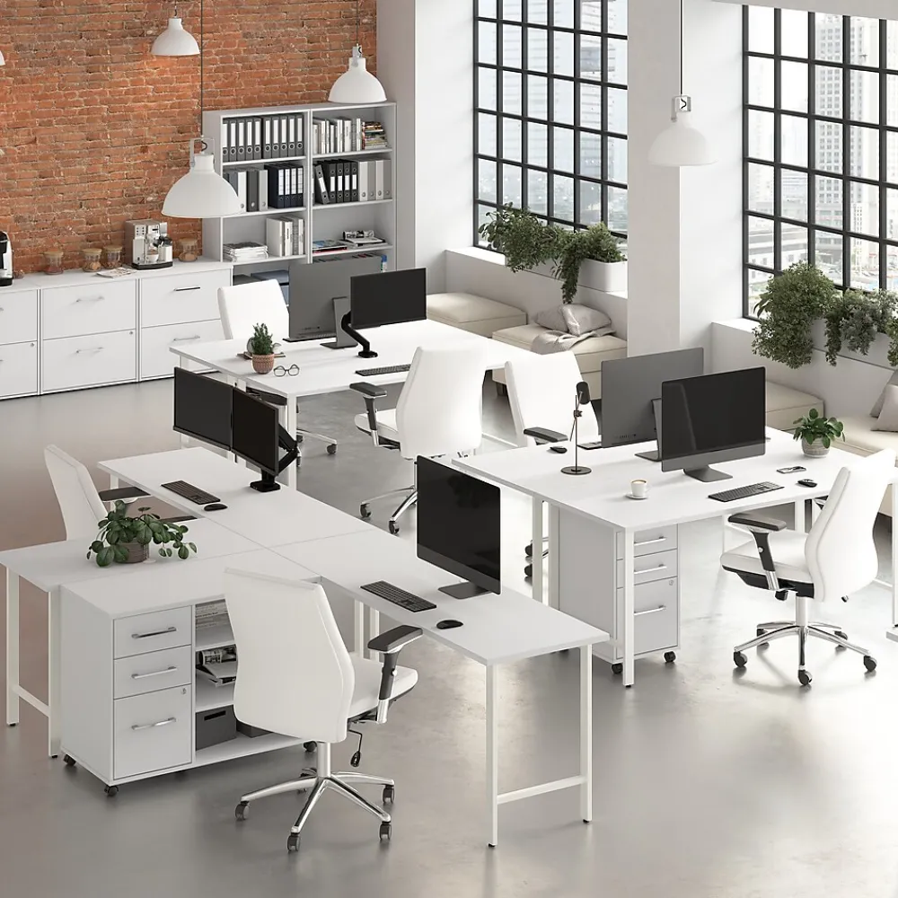 L-Desks*Bush Business Furniture Hustle 60"W L Shaped Computer Desk with Metal Legs, White (HUS003WH)
