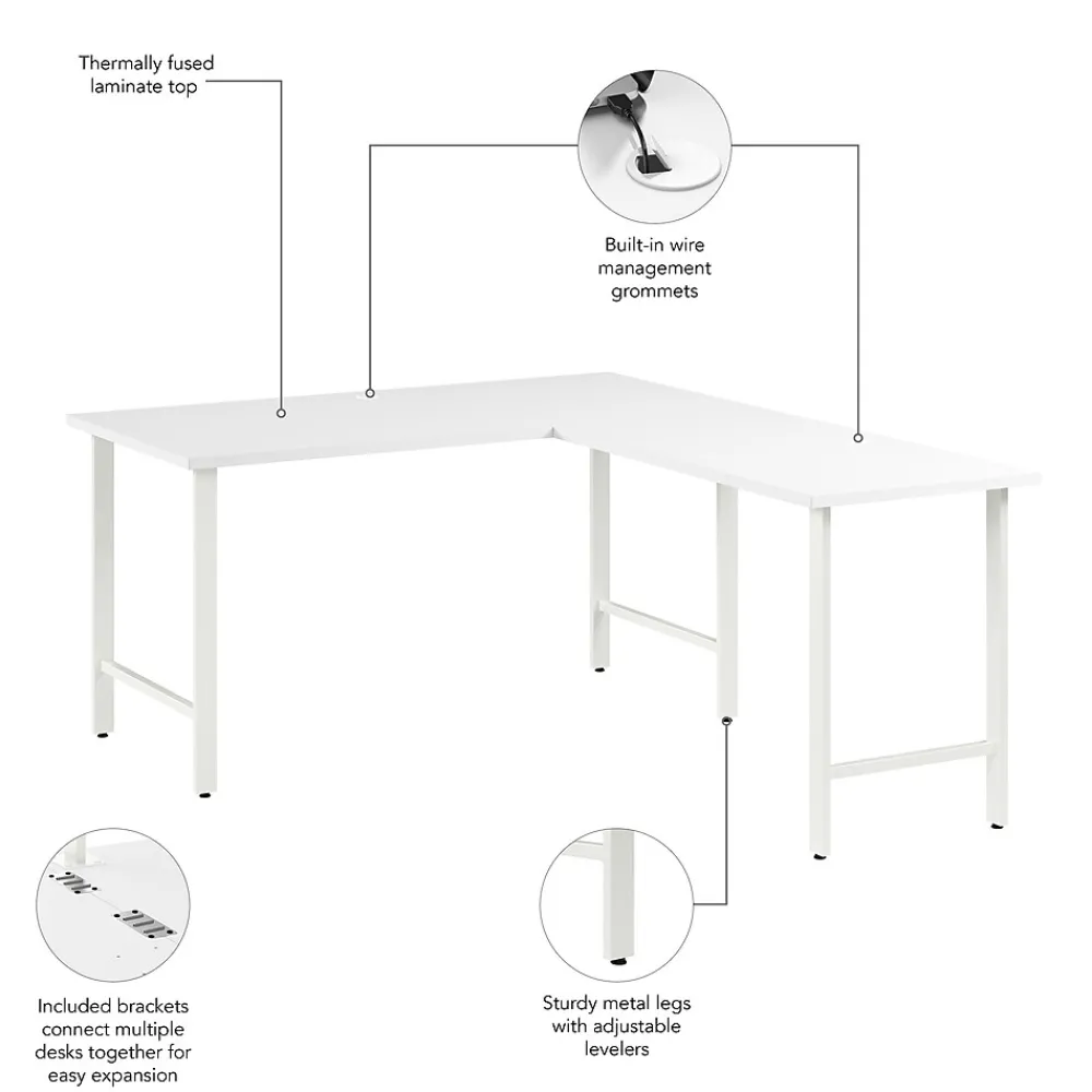 L-Desks*Bush Business Furniture Hustle 60"W L Shaped Computer Desk with Metal Legs, White (HUS003WH)