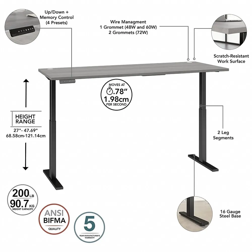 Standing Desks*Bush Business Furniture Move 60 Series 72"W Electric Height Adjustable Standing Desk, Platinum Gray/Black (M6S7230PGBK)