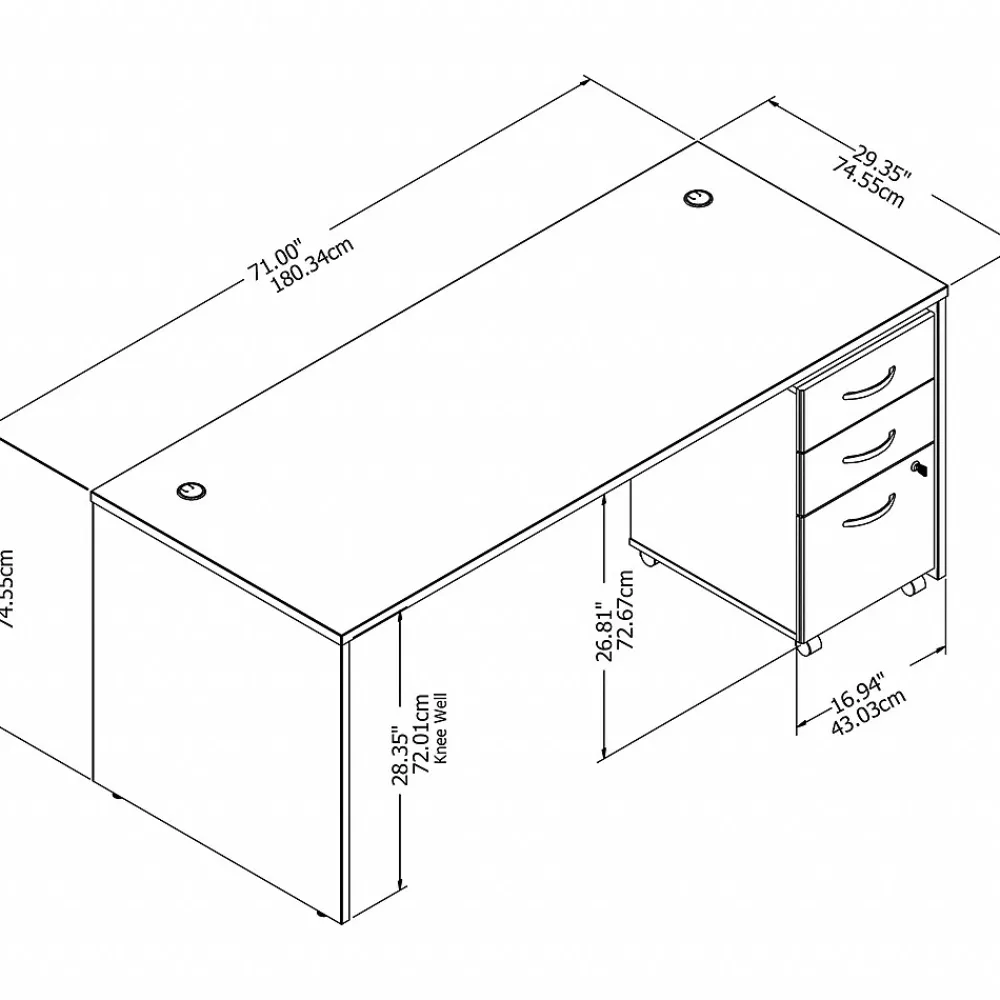 Computer Desks*Bush Business Furniture Studio C 72"W Office Desk with Mobile File Cabinet, (STC013WH) White