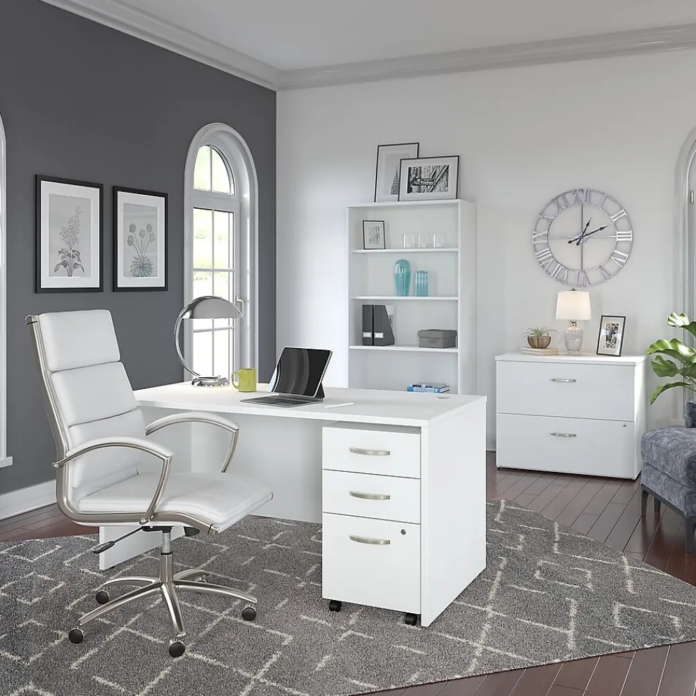 Computer Desks*Bush Business Furniture Studio C 60"W Office Desk with Mobile File Cabinet, (STC014WH) White