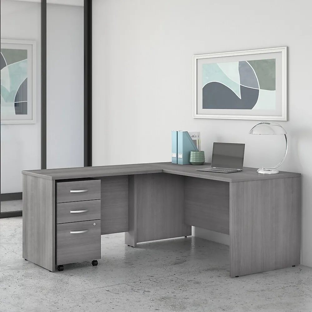 L-Desks*Bush Business Furniture Studio C 60"W L Shaped Desk with Mobile File Cabinet and Return, (STC008PGSU) Platinum Gray