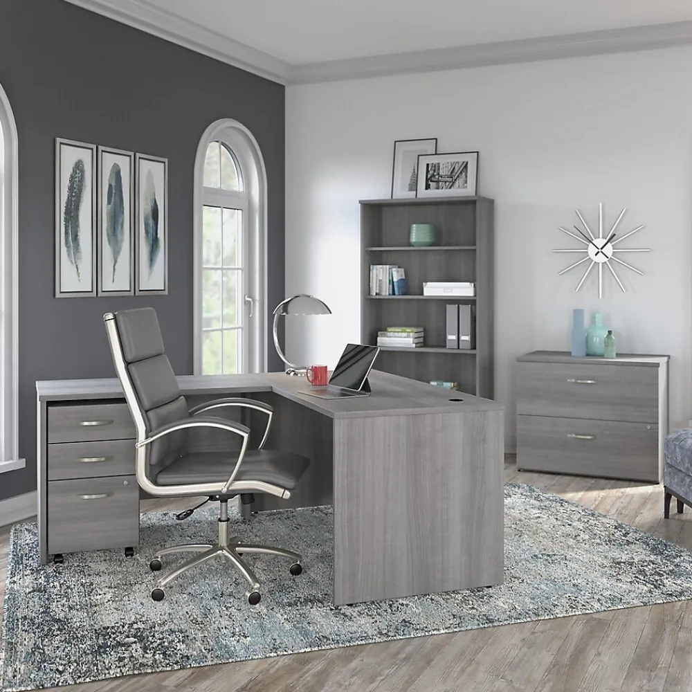 L-Desks*Bush Business Furniture Studio C 60"W L Shaped Desk with Mobile File Cabinet and Return, (STC008PGSU) Platinum Gray