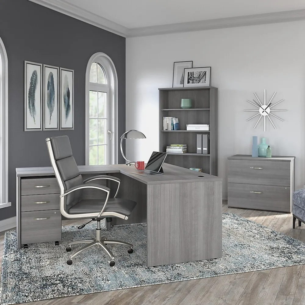 L-Desks*Bush Business Furniture Studio C 60"W L Shaped Desk with Mobile File Cabinet and Return, (STC008PGSU) Platinum Gray