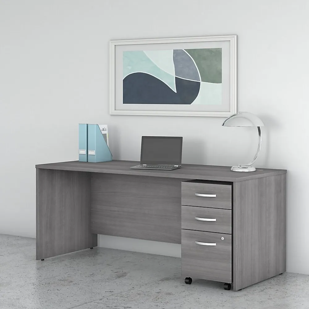Computer Desks*Bush Business Furniture Studio C 72"W Office Desk with Mobile File Cabinet, (STC013PGSU) Platinum Gray