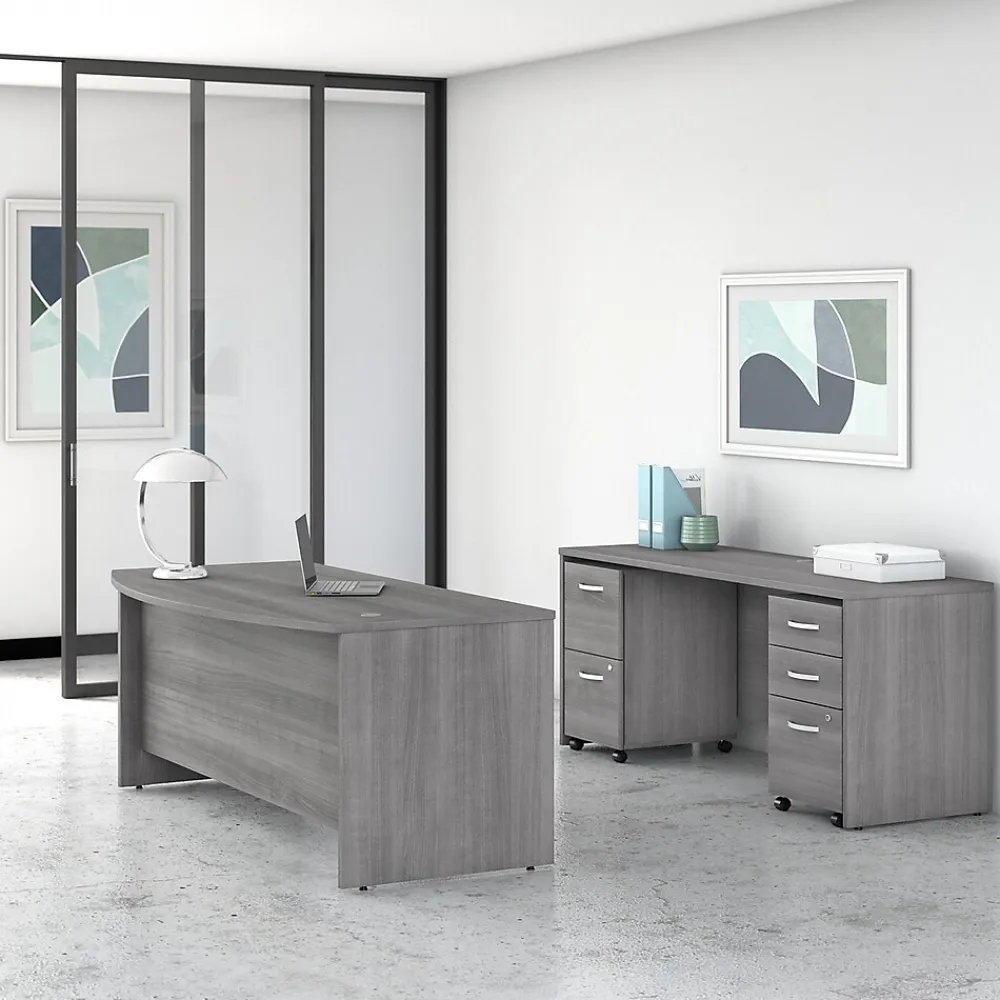 Computer Desks*Bush Business Furniture Studio C 72"W Bow Front Desk, (SCD172PG) Platinum Gray