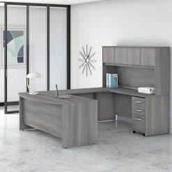 Office Desks*Bush Business Furniture Studio C 72"W U Shaped Desk with Hutch and Mobile File Cabinet, (STC003PGSU) Platinum Gray