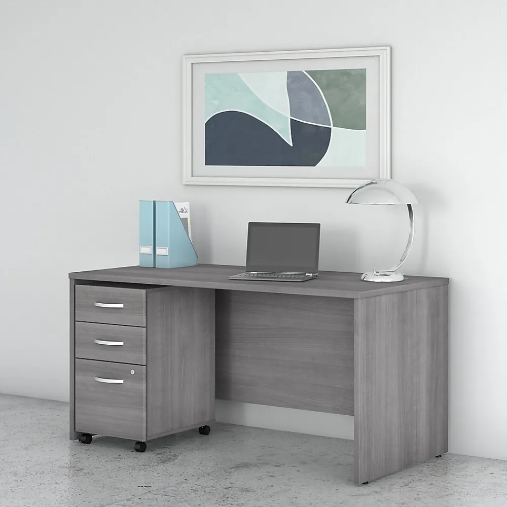 Computer Desks*Bush Business Furniture Studio C 60"W Office Desk with Mobile File Cabinet, (STC014PGSU) Platinum Gray