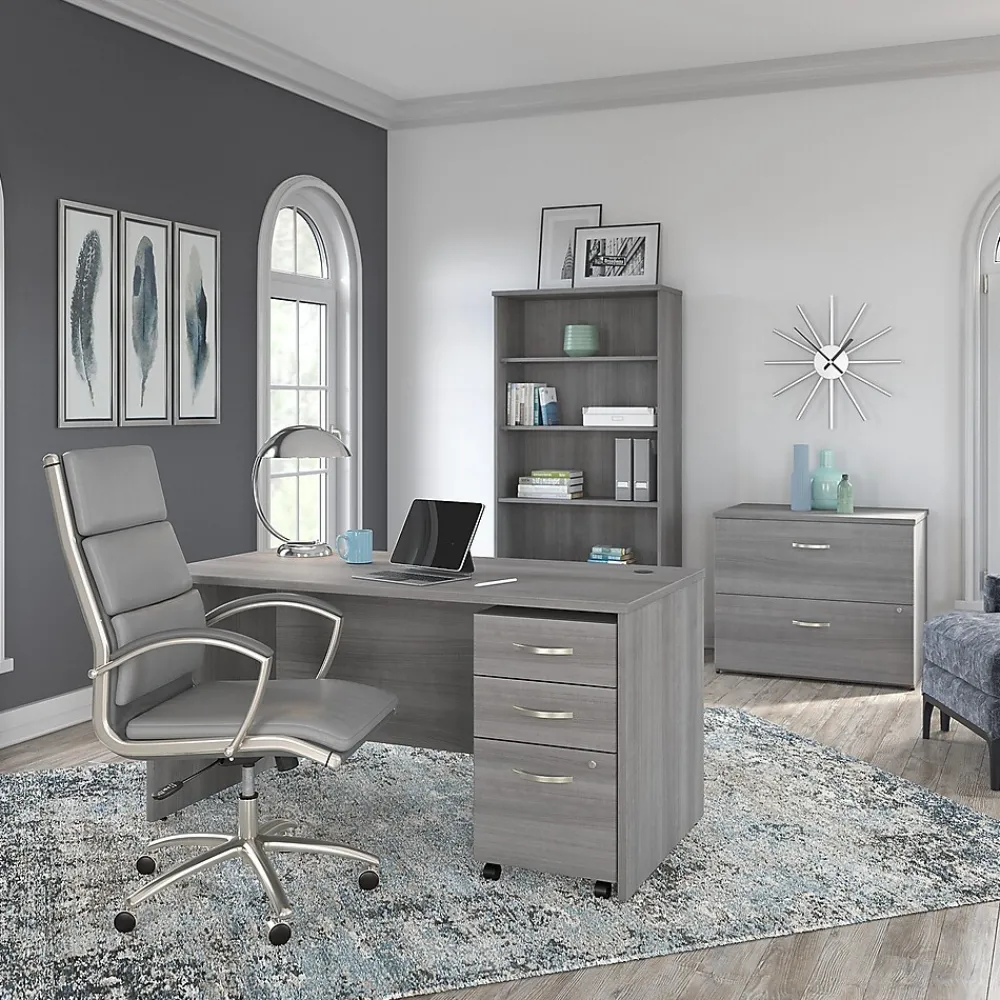 Computer Desks*Bush Business Furniture Studio C 60"W Office Desk with Mobile File Cabinet, (STC014PGSU) Platinum Gray