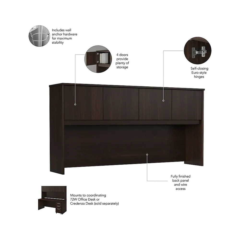 L-Desks*Bush Business Furniture Studio C 72"W L Shaped Desk with Hutch, Mobile File Cabinet and Return, (STC006BWSU) Black Walnut