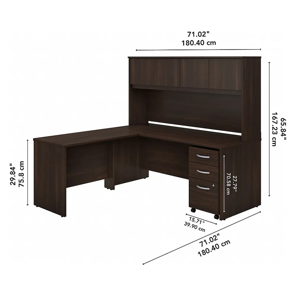 L-Desks*Bush Business Furniture Studio C 72"W L Shaped Desk with Hutch, Mobile File Cabinet and Return, (STC006BWSU) Black Walnut