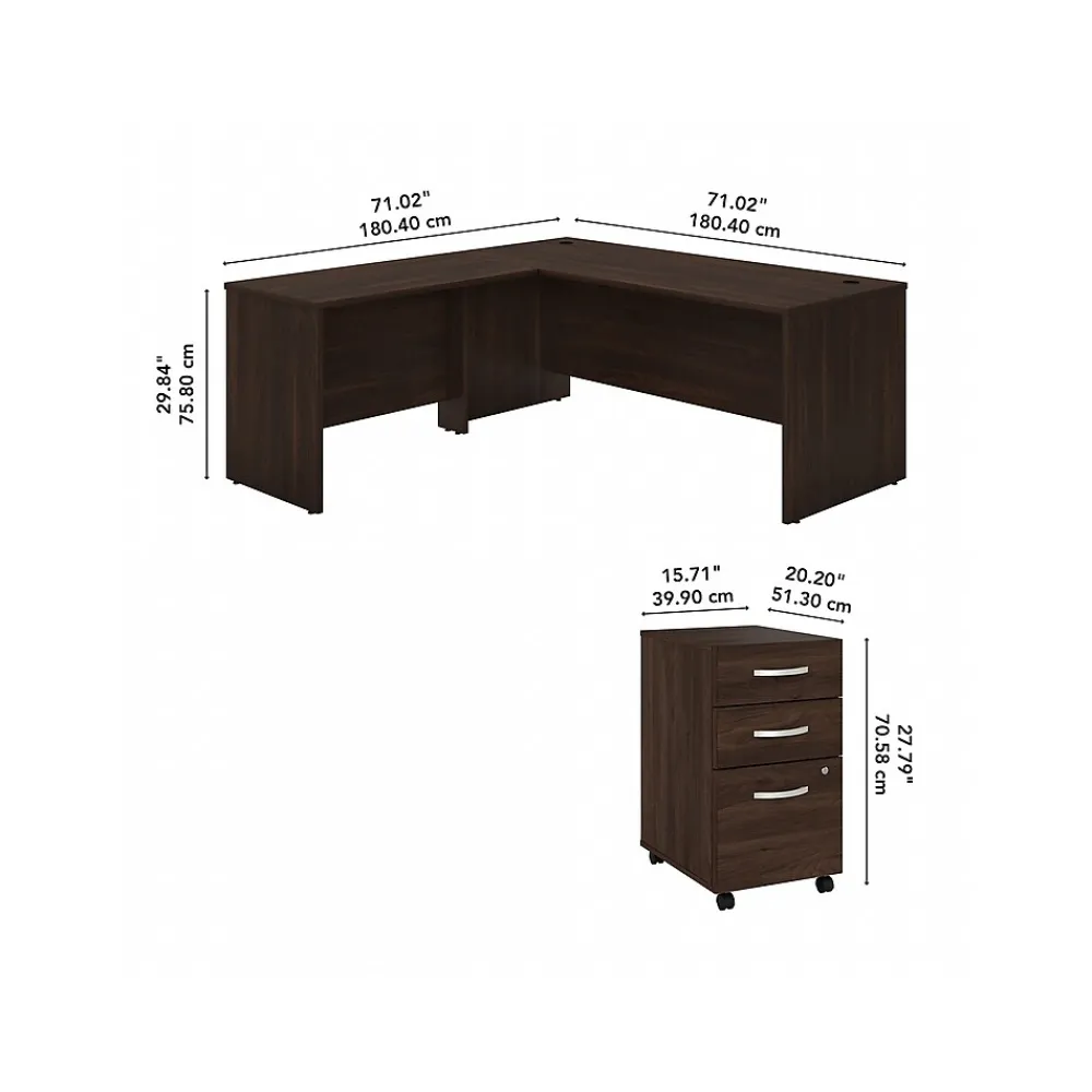 L-Desks*Bush Business Furniture Studio C 72"W L Shaped Desk with Mobile File Cabinet and Return, (STC007BWSU) Black Walnut