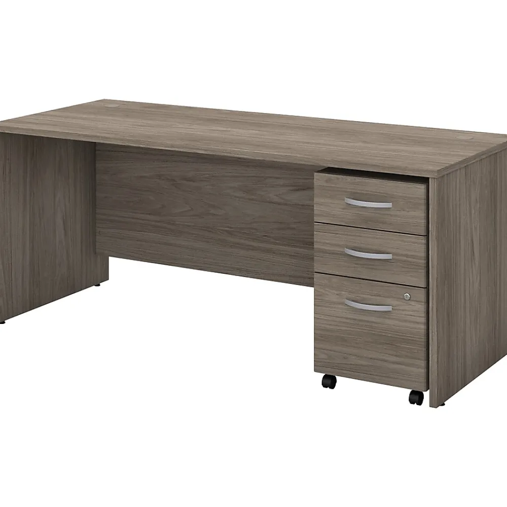 Computer Desks*Bush Business Furniture Studio C 72"W Office Desk with Mobile File Cabinet, (STC013MHSU) Modern Hickory