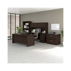 Office Desks*Bush Business Furniture Studio C 72"W U Shaped Desk with Hutch, Bookcase and File Cabinets, (STC001BWSU) Black Walnut
