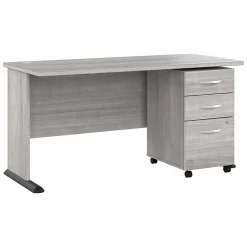 Computer Desks*Bush Business Furniture Studio A 60"W Computer Desk with 3 Drawer Mobile File Cabinet, (STA002PGSU) Platinum Gray