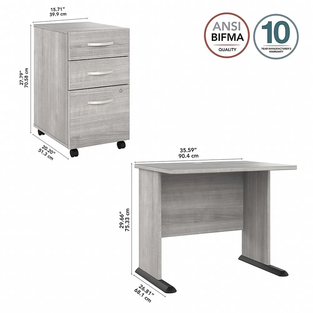 Computer Desks*Bush Business Furniture Studio A 36"W Small Computer Desk with 3 Drawer Mobile File Cabinet, (STA005PGSU) Platinum Gray