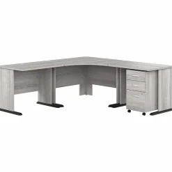Corner Desks*Bush Business Furniture Studio A 83"W Large Corner Desk with 3 Drawer Mobile File Cabinet, (STA003PGSU) Platinum Gray