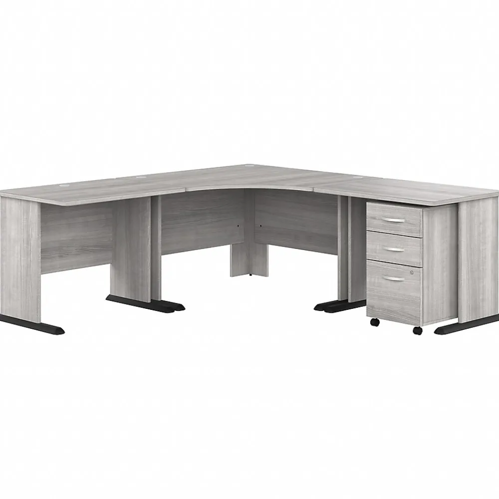 Corner Desks*Bush Business Furniture Studio A 83"W Large Corner Desk with 3 Drawer Mobile File Cabinet, (STA003PGSU) Platinum Gray