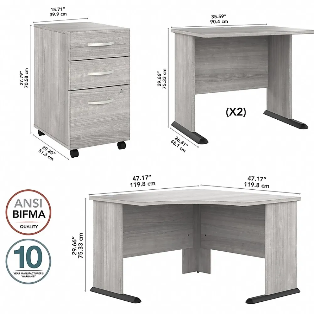 Corner Desks*Bush Business Furniture Studio A 83"W Large Corner Desk with 3 Drawer Mobile File Cabinet, (STA003PGSU) Platinum Gray