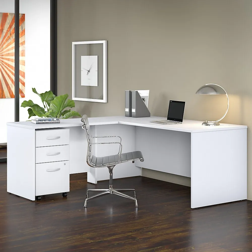 Office Desks*Bush Business Furniture Studio C 72"W L Shaped Desk with Return, (STC049WH) White